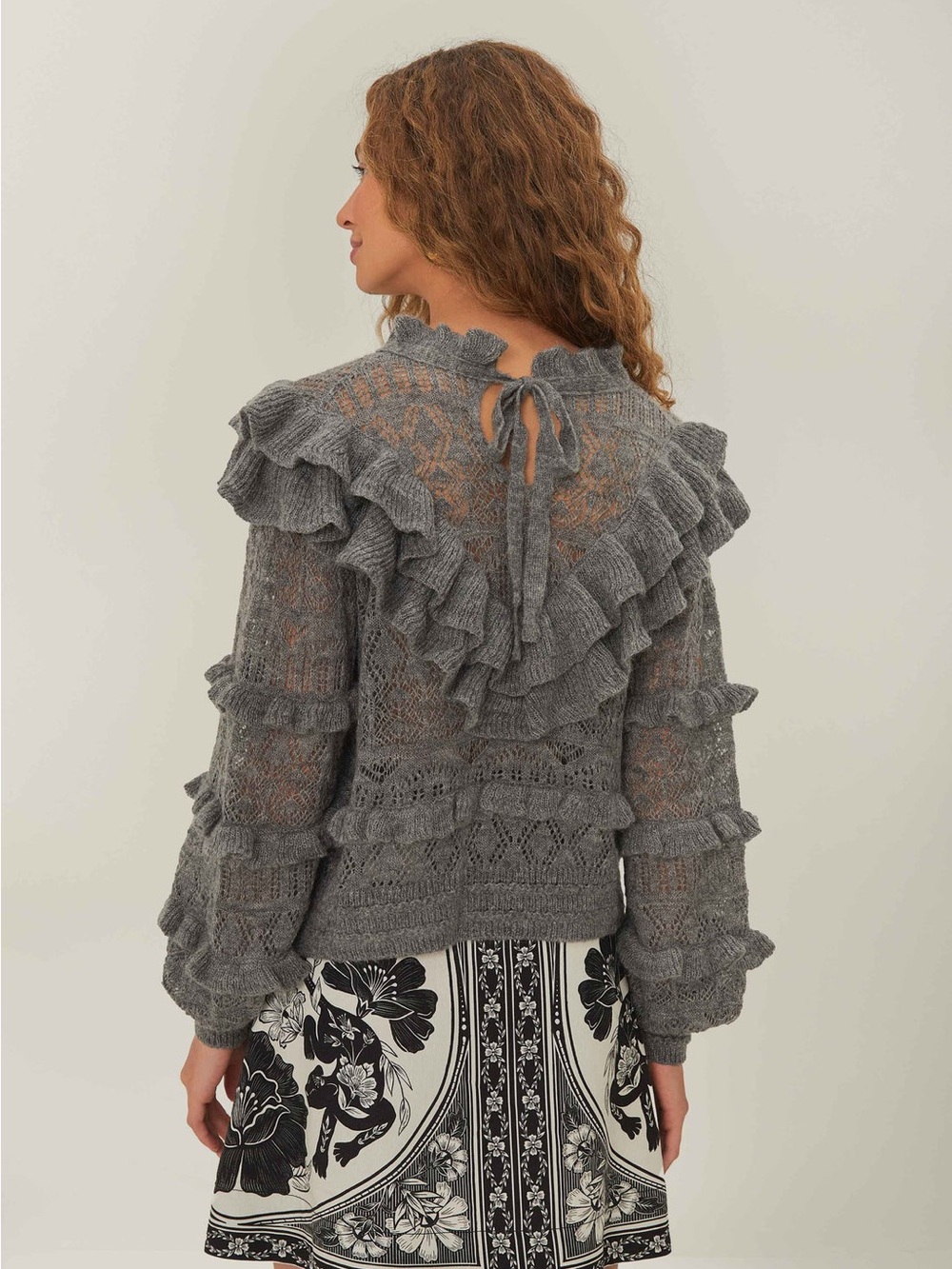 Gray Ruffle Knit Sweater - Picture 2 of 5
